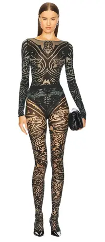 Wolford X Etro Body Tattoo Tights in Grey & Black Small Womens Nylons Pantyhose