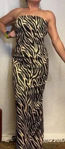 Jessica McClintock 90s Y2K Zebra strapless rhinestone fit flare prom dress