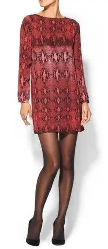 BB Dakota  Red & Black Ikat Snake Print Long Sleeve Shift Dress XS