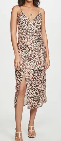 Suboo Uma Gathered Slip Dress Pink Cheetah Midi Size XS