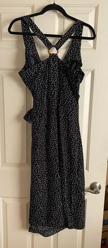 ROW A NEW  Black and White Polka-Dot Dress Side Tie Size L