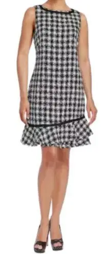 Karl Lagerfeld Paris Tweed Metallic Boucle Shift Mini Dress Womens 4 Black White