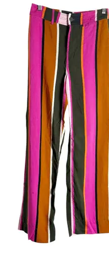 Marie Oliver Pink Rust Striped Wide Leg High Rise Silk Linen Blend Pants Size 2