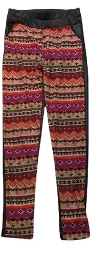 D&T Leggings Faux Leather Multicolor Geometric Black