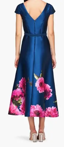 Kay Unger NEW Ina Peony Floral Belted Blue Pink Midi Dress, Size 6 MSRP $318 - Image 2
