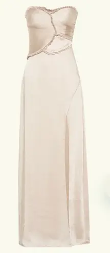 Meshki NWT Satin Maxi Dress With Ruched Petals