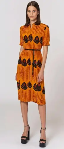 Altuzarra Kieran Printed Midi Dress with Leather Belt Womens New Size 50