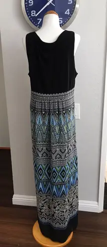 Studio I Long Maxi Dress Black Vneck Green Blue Lined Sz 16