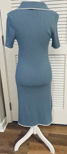 Merokeety Women's V Neck Ribbed Knit Midi Dress Short Sleeve Button Elegant Bodycon Sweater Dress