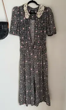 Vintage JLT Black Floral Button Up Jumpsuit