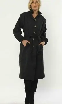 Amuse Society Black Ginger Woven Trench Coat Jacket Size X Small Ruffle Neckline