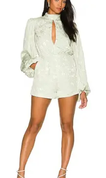 Lovers + Friends Gabriela‎ Jacquard Satin Romper Jade Green Size M