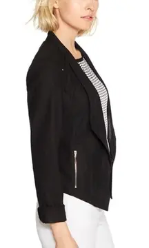WHBM Black Linen Motorcycle Light shoulder Padding Jacket Size‎ 8 NEW