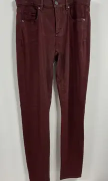 Womans Loft Slim Pockets Skinny Jeans 4 (27 In) Maroon Looks Like Leather