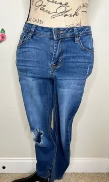 Kensie Effortless Ankle Mid Rise Distressed Style Medium Blue Jeans Size 26