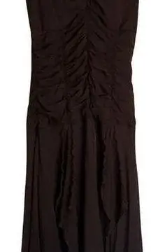 Vintage Sangria Dress Size 8 Petite Black Ruched Halter  Hem Midi Fitted Zip Y2K