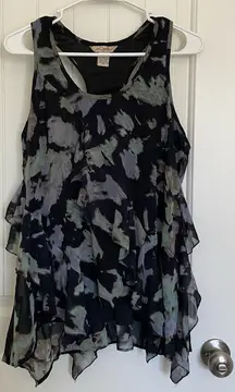 EUC‎ | Fun & Flirt women’s ruffle tank blouse multicolored tiered sheer large