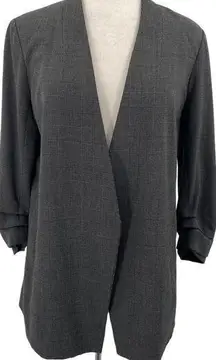 Aritzia Babaton Power Blazer Open Front Ruched Cuffs Glen Plaid Grey Womens 12