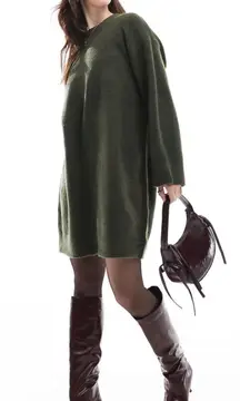 Crew Neck Green Sweater Dress