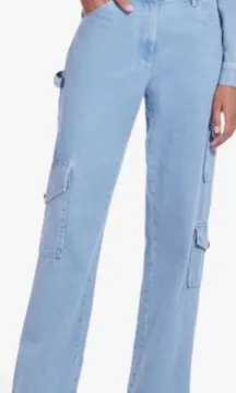 Staud‎ Easton Cargo Wide-Leg Jeans Light Wash Size 14 NWOT