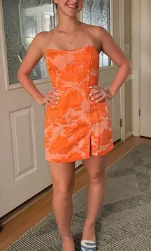 Orange Floral Homecoming Dress