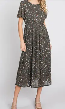 BALTIC BORN Teal Floral Pleated Chiffon Midi Dress S