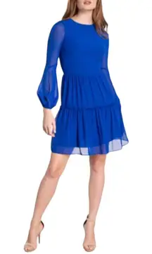 Paola Fit and Flare Mini Dress in Blue Size Large