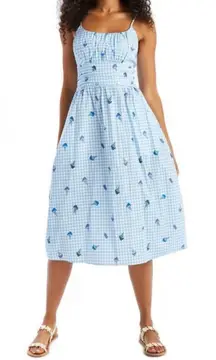 HVN Blue Lucy Strappy Cotton Ruched Dress with‎ Ice Cream Print sz 2