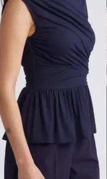 NWT Rue Sophie Navy Blue Draped Peplum Top Shirt M Nordstrom Rayon Spandex