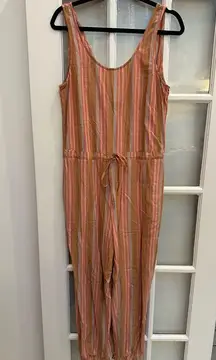 Anthropologie DREW Peach Terracotta Striped Linen Pant Jumpsuits Size Medium M