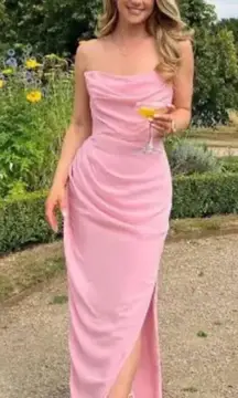 House of CB Adrienne Pink Quartz Strapless Gown NWOT size‎ L A-C