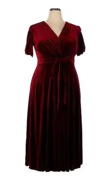 Pacific&Co NWT Ivy City  Aria in Wine Stretch Velvet Tie Waist Fit & Flare Midi Dress XXL