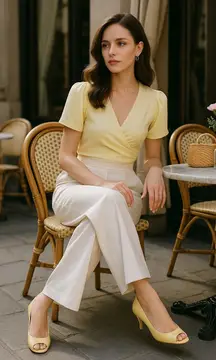 Vintage Karen Scott Yellow Patent Peep Toe Pumps Classic Mid Heel Shoes Size 8M