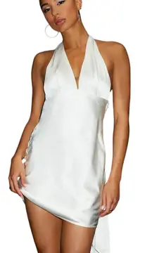 Lulus Zimri White Satin Halter Mini Dress size XL NWT