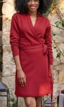 Frank & Eileen Willa Long Sleeve Triple Fleece Wrap Dress in Cranberry