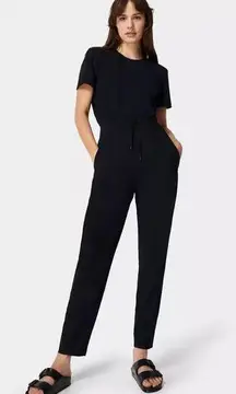 Sweaty Betty Solid Black Short Sleeve Drawstring Waist Explorer Jumpsuit 8