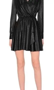 MSGM Black Metallic Wrap Long Sleeve Mini Dress Size US 6 IT 42
