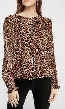EXPRESS Leopard Print Pleated Georgette Blouse Animal Print Lined Size M