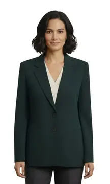 Josephine Chaus Silk Blazer 8P Two Button Green Career Petite NWT ✨