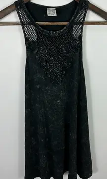 American Age Black‎ Acid Wash Crochet Tank Top Women's M Goth Fairy Grunge Boho
