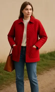 Vintage English Countryside Heritage Style Red Quilted Barn chore Jacket