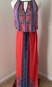 Clover Canyon Printed Maxi‎ Dress Tunic Neck Slit, XS EUC