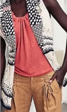 Moth ANTHRO Draw The Eye Tan Black Comb Mix Media Racerback Sweater Vest $128 EUC S/M