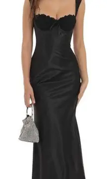 Satin Lace-Bust Dress in Black-