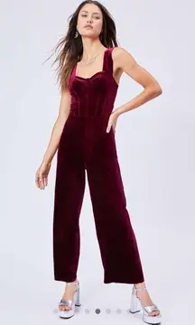 Cider  Velvet Retro Solid Wine Jumpsuit