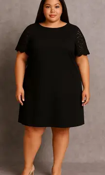 Chicos size 3 (us 16) Black Scoop neck knee length dress with eyelet sleeves Got