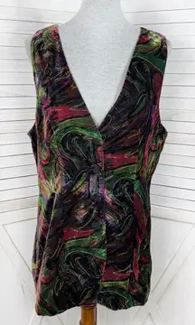 Vintage 90s Velvet Vest Top Abstract Swirl Print Boho Punk Grunge Festival 12