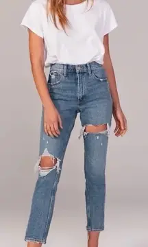 Abercrombie & Fitch The Mom High Rise Distressed Ripped Jeans 4 XShort Classic