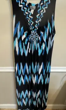 Catherines Black and Blue Zigzag Maxi Dress