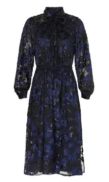 Adam Lippes Floral Metallic Burnout Dress Long Sleeves Womens 4